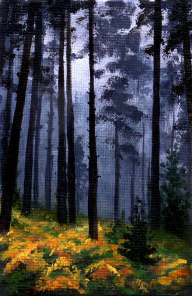 Painting titled "Drizzling Forest" by Yulia Zhdanovich (MiliArt), Original Artwork, Acrylic