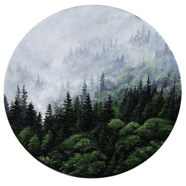 Pintura intitulada "Foggy forest in the…" por Yulia Zhdanovich (MiliArt), Obras de arte originais, Acrílico