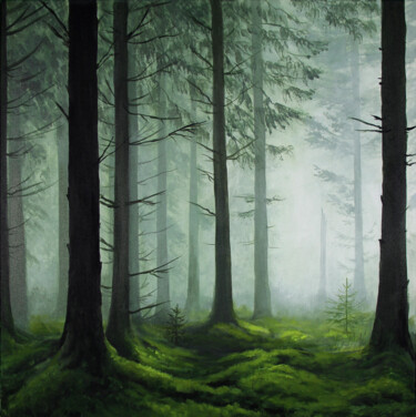 Картина под названием "Forest walk" - Yulia Zhdanovich (MiliArt), Подлинное произведение искусства, Акрил Установлен на Дере…