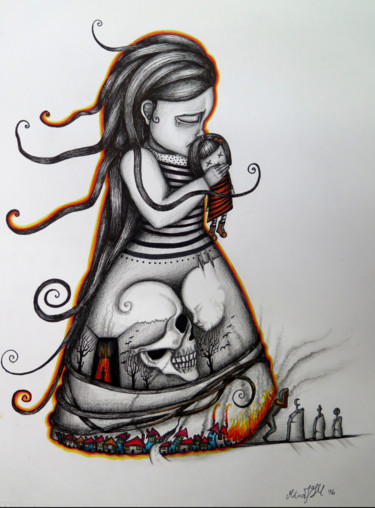 Drawing titled "Burning" by Milica Jovanović Syed Mahmud, Original Artwork
