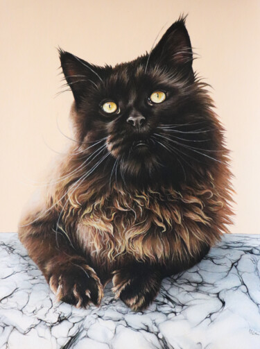 Desenho intitulada "LE CHAT NOIR" por Milie Lairie, Obras de arte originais, Pastel