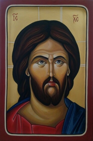 Pittura intitolato "Jesus Christ (egg t…" da Miljana Marković, Opera d'arte originale, pigmenti Montato su Altro pannello ri…