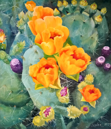 Картина под названием "цветы кактуса" - Milka Lepler, Подлинное произведение искусства, Масло