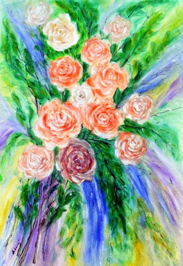 Pittura intitolato "Bouquet of roses.." da Milka Urbaníková, Opera d'arte originale, Olio