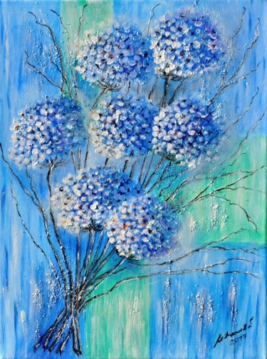 Картина под названием "The hydrangea bouqu…" - Milka Urbaníková, Подлинное произведение искусства, Масло