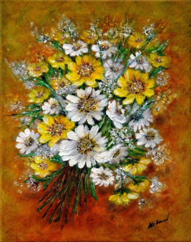 Painting titled "Bouquet of yellow-w…" by Milka Urbaníková, Original Artwork, Acrylic