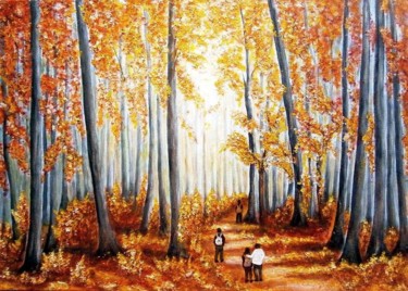 Malarstwo zatytułowany „In the beech forest.” autorstwa Milka Urbaníková, Oryginalna praca, Olej