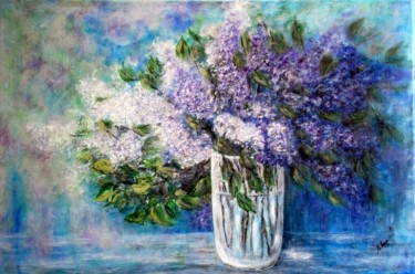 Painting titled "When blooming lilac." by Milka Urbaníková, Original Artwork, Acrylic