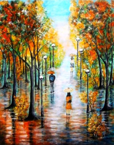 Malerei mit dem Titel "Walk in the rain 2." von Milka Urbaníková, Original-Kunstwerk, Acryl