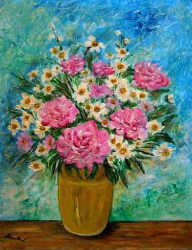 Painting titled "Still life of flowe…" by Milka Urbaníková, Original Artwork, Acrylic