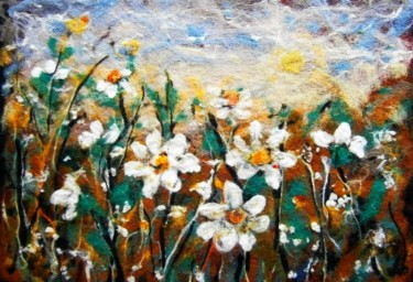 Ζωγραφική με τίτλο "Flowers in the gard…" από Milka Urbaníková, Αυθεντικά έργα τέχνης, Άλλος