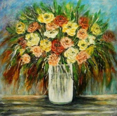 Pittura intitolato "Bouquet of roses -…" da Milka Urbaníková, Opera d'arte originale, Acrilico