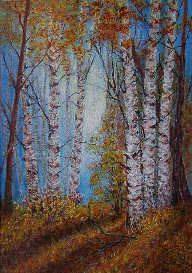 Painting titled "Birches in early sp…" by Milka Urbaníková, Original Artwork, Acrylic