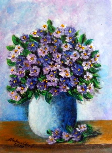Painting titled "Violets 7." by Milka Urbaníková, Original Artwork, Acrylic