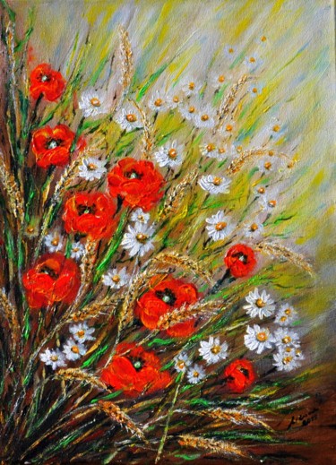 Картина под названием "Summer flowers." - Milka Urbaníková, Подлинное произведение искусства, Акрил