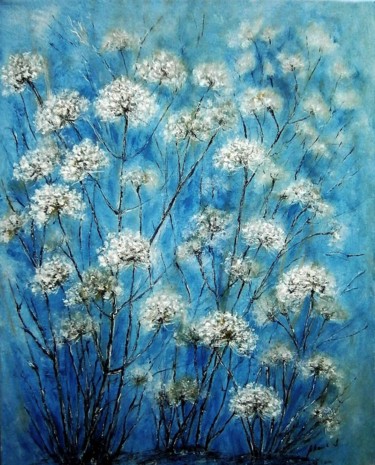 Pintura intitulada "White flowers yarro…" por Milka Urbaníková, Obras de arte originais, Acrílico