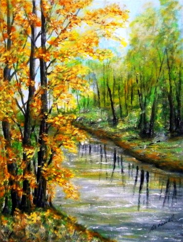 Painting titled "When the autumn col…" by Milka Urbaníková, Original Artwork, Acrylic