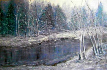 Peinture intitulée "Winter by the river…" par Milka Urbaníková, Œuvre d'art originale, Huile