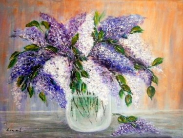 Painting titled "Lilac bouquet.." by Milka Urbaníková, Original Artwork, Acrylic