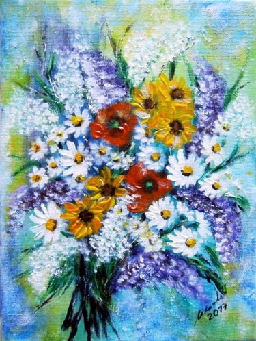 Malerei mit dem Titel "Flowers of summer 1" von Milka Urbaníková, Original-Kunstwerk, Acryl