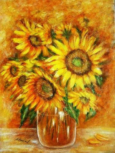 「Sunflowers in a vas…」というタイトルの絵画 Milka Urbaníkováによって, オリジナルのアートワーク, アクリル