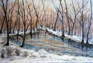 Painting titled "Winter at the lake…" by Milka Urbaníková, Original Artwork, Acrylic