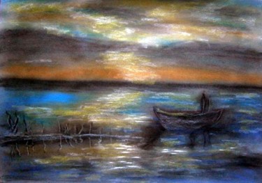 Рисунок под названием "pastel-rybolov-na-s…" - Milka Urbaníková, Подлинное произведение искусства, Пастель