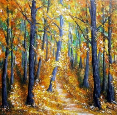 Painting titled "When the autumn col…" by Milka Urbaníková, Original Artwork, Oil