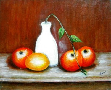 Painting titled "Still life with fru…" by Milka Urbaníková, Original Artwork, Acrylic