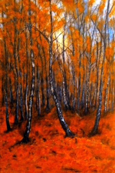 Painting titled "Forest in the autum…" by Milka Urbaníková, Original Artwork, Acrylic