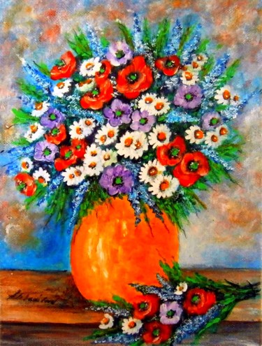 Painting titled "Flowers of summer 16" by Milka Urbaníková, Original Artwork, Acrylic