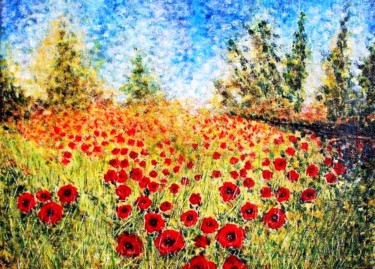 Ζωγραφική με τίτλο "Poppy fields .." από Milka Urbaníková, Αυθεντικά έργα τέχνης, Ακρυλικό