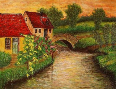 Painting titled "The stream in early…" by Milka Urbaníková, Original Artwork, Acrylic