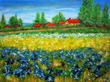 Painting titled "FIELDS OF IRIS .." by Milka Urbaníková, Original Artwork, Oil