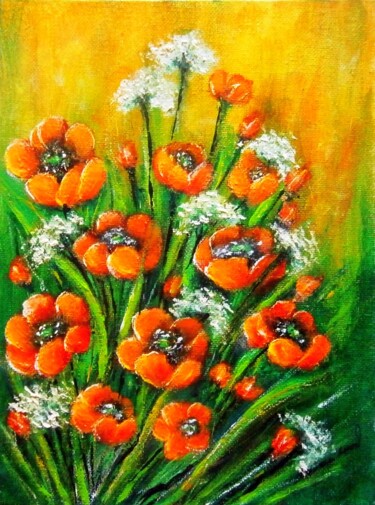 Painting titled "Flowers of summer 19" by Milka Urbaníková, Original Artwork, Oil