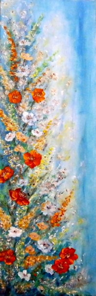 「Meadow flowers..」というタイトルの絵画 Milka Urbaníkováによって, オリジナルのアートワーク, オイル ウッドパネルにマウント