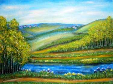 Painting titled "By the stream .." by Milka Urbaníková, Original Artwork, Oil