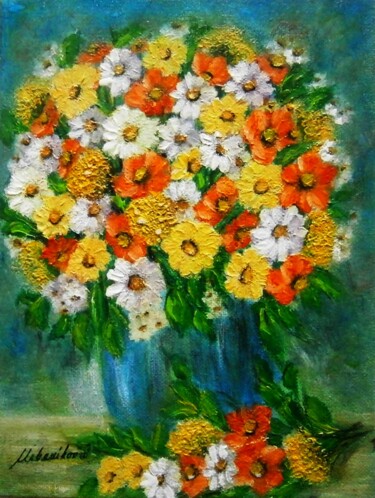 Painting titled "Flowers of summer 20" by Milka Urbaníková, Original Artwork, Oil