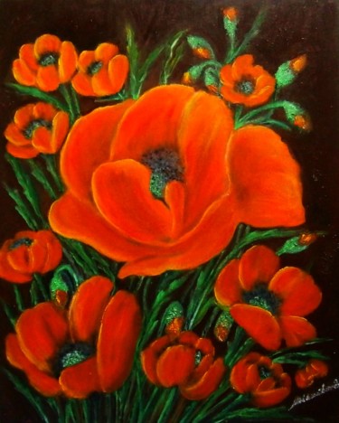 Painting titled "Poppies.." by Milka Urbaníková, Original Artwork, Oil