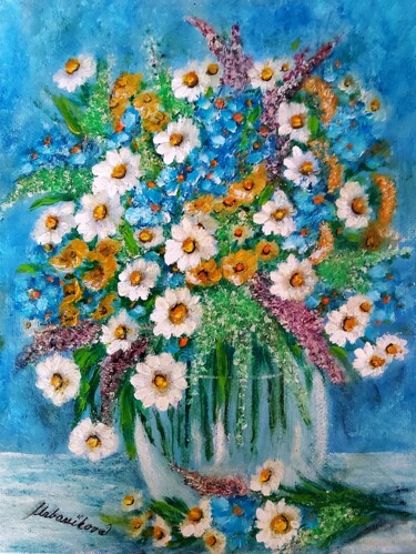 Painting titled "Flowers of summer 21" by Milka Urbaníková, Original Artwork, Oil