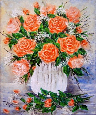 Peinture intitulée "Bouquet of roses 2" par Milka Urbaníková, Œuvre d'art originale, Acrylique