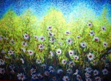 Painting titled "White flowers in th…" by Milka Urbaníková, Original Artwork, Acrylic