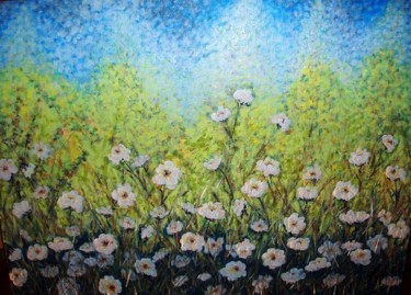 Painting titled "White flowers in th…" by Milka Urbaníková, Original Artwork, Acrylic