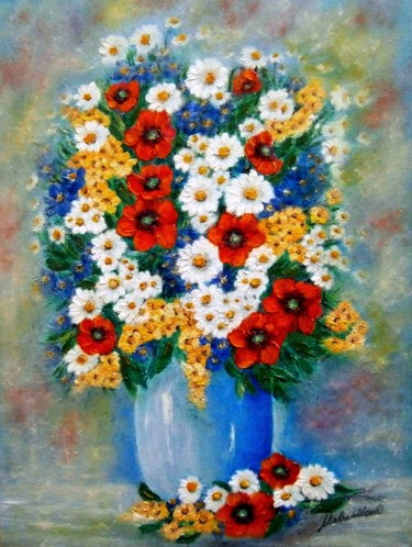 Pintura intitulada "Bouquet of meadow f…" por Milka Urbaníková, Obras de arte originais, Óleo