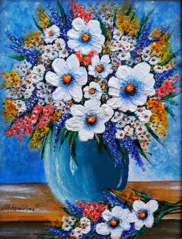 Still life with flowers 1.. Painting titled "Still life with flo…" by Milka Urbaníková, Original Art, Acrylic