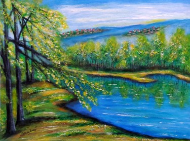 Painting titled "By the stream 1.." by Milka Urbaníková, Original Artwork, Acrylic