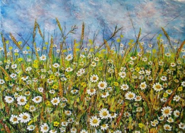 Painting titled "Meadow full of flow…" by Milka Urbaníková, Original Artwork, Acrylic
