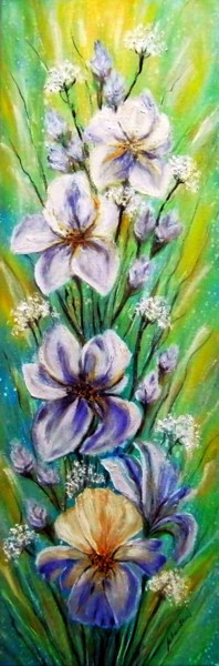 Schilderij getiteld "Irises 2" door Milka Urbaníková, Origineel Kunstwerk, Olie