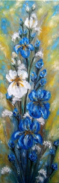 Painting titled "Irises 1.." by Milka Urbaníková, Original Artwork, Oil