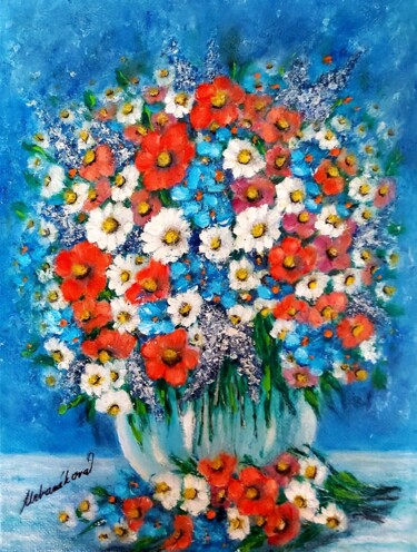 Painting titled "Flowers of summer 22" by Milka Urbaníková, Original Artwork, Oil